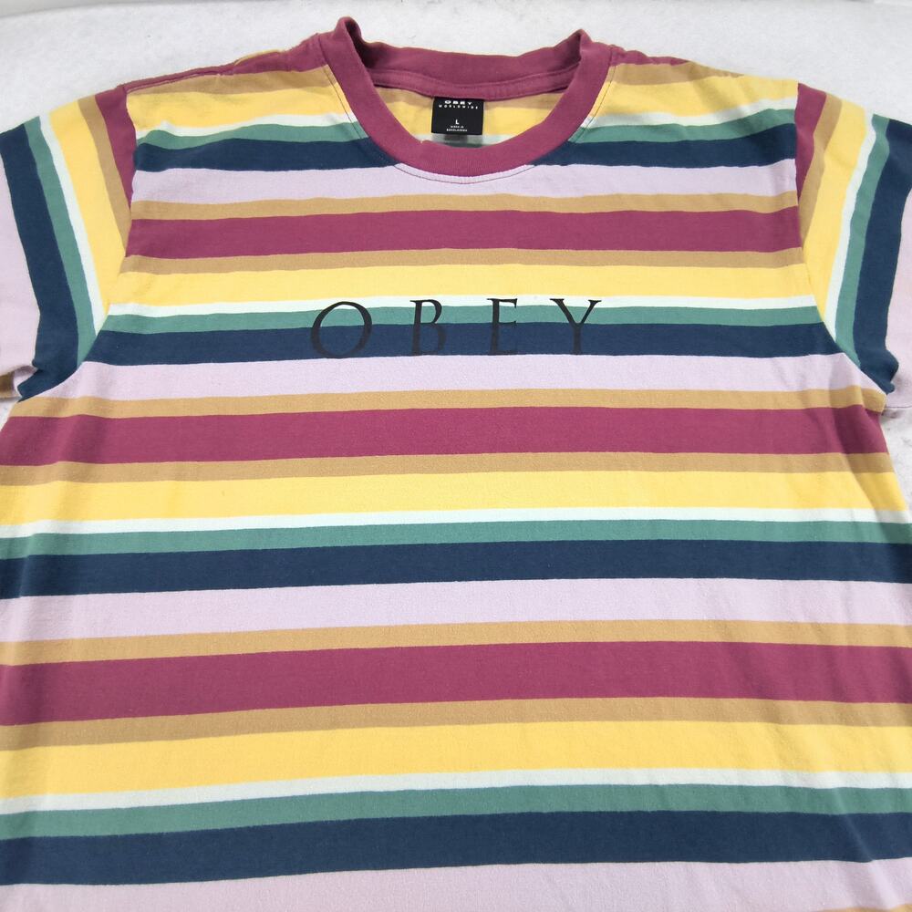 Obey Casual Crew Neck Short Sleeve Graphic T-Shirt Youth Boys Size L Multi